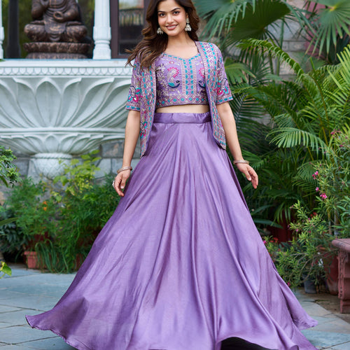 Lavender Color Embroidery Designer Party Wear Lehenga