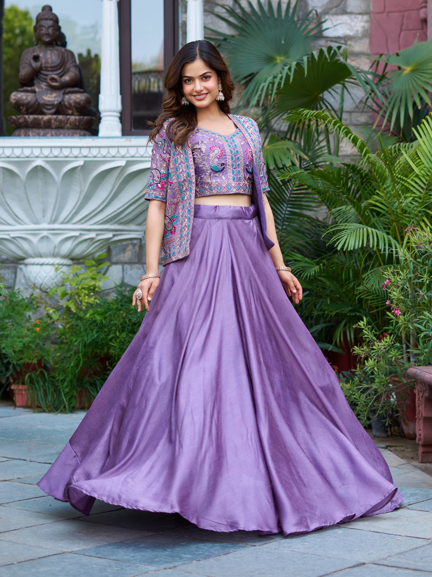 Lavender Color Embroidery Designer Party Wear Lehenga