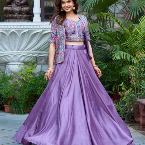 Lavender Color Embroidery Designer Party Wear Lehenga