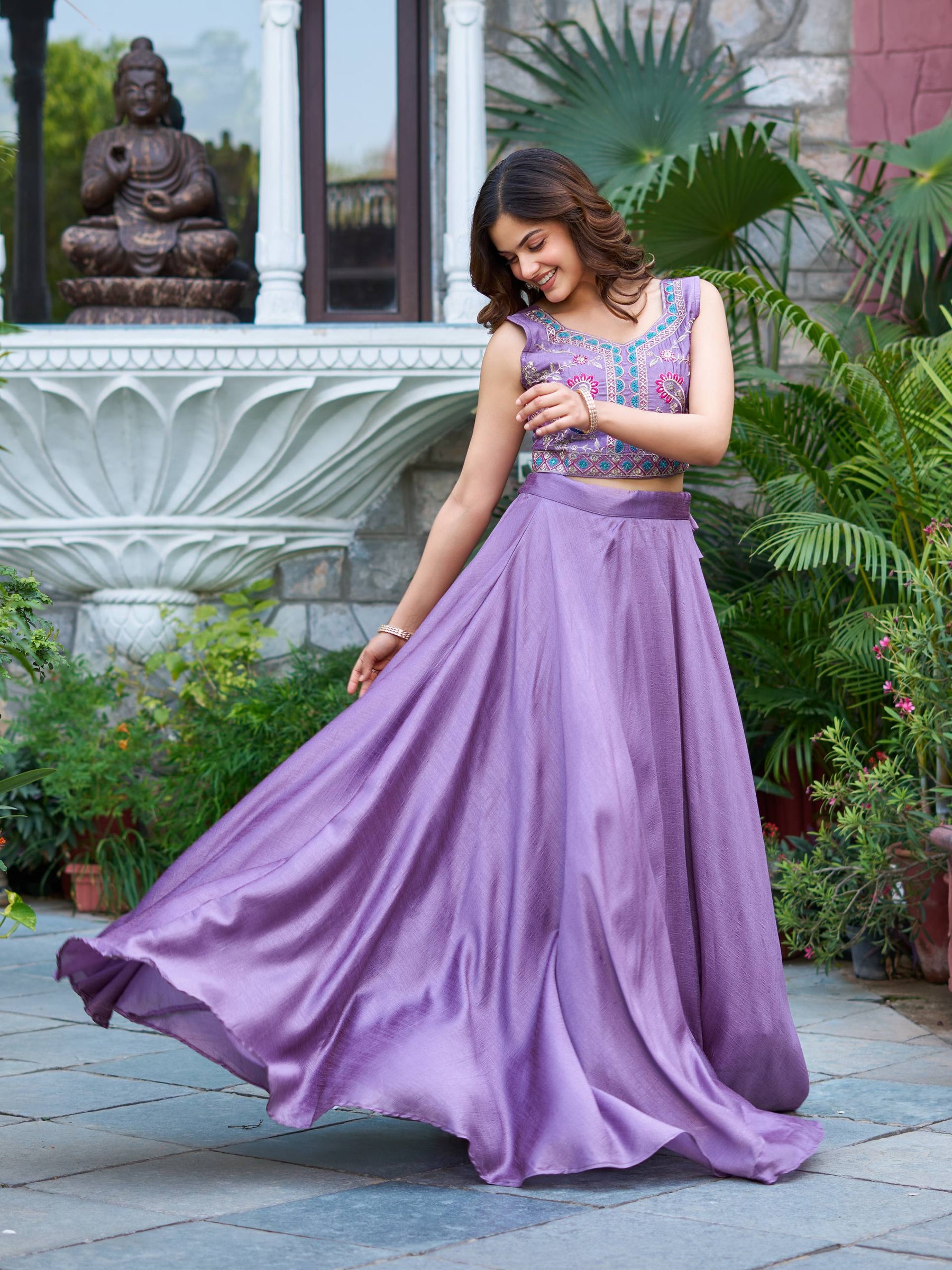 Lavender Color Embroidery Designer Party Wear Lehenga