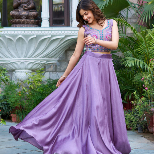 Lavender Color Embroidery Designer Party Wear Lehenga