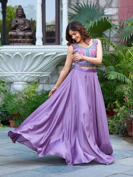 Lavender Color Embroidery Designer Party Wear Lehenga