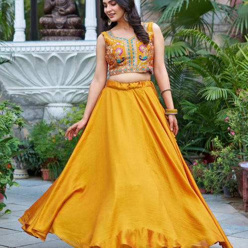 Yellow Color Embroidery Designer Party Wear Haldi Lehenga