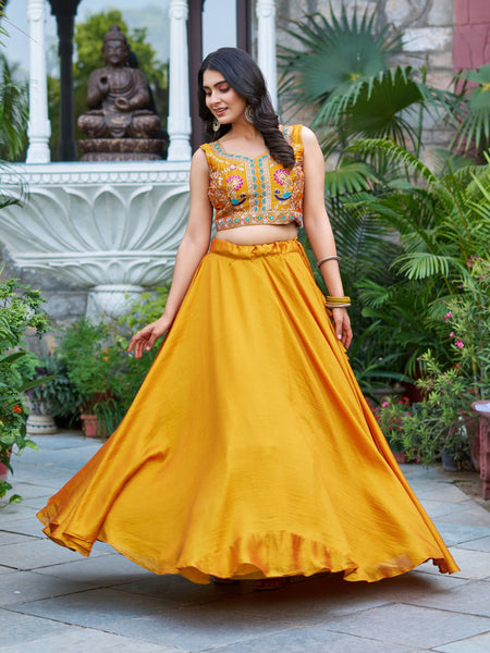 Yellow Color Embroidery Designer Party Wear Haldi Lehenga