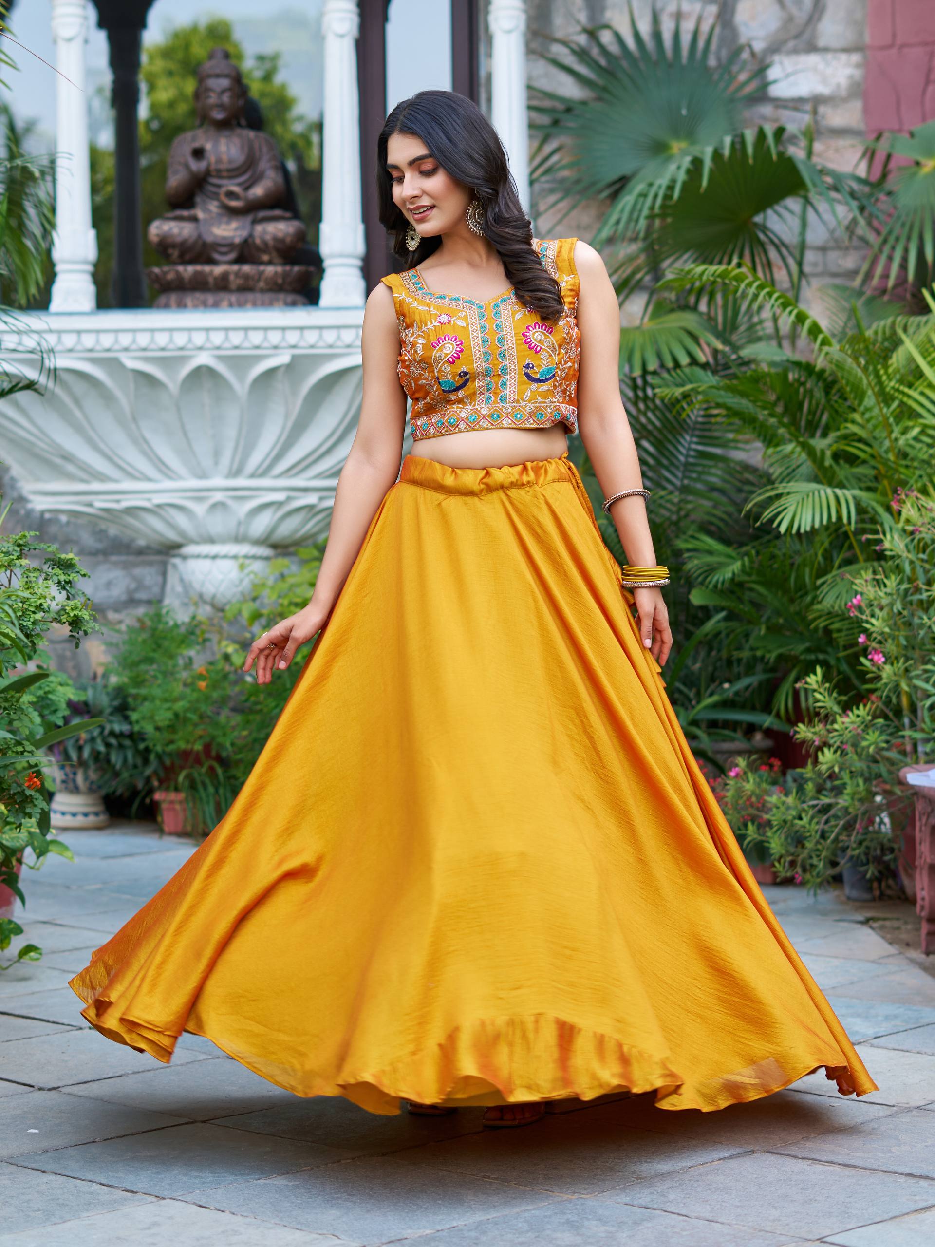 Yellow Color Embroidery Designer Party Wear Haldi Lehenga