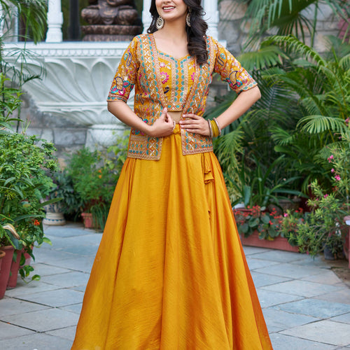 Yellow Color Embroidery Designer Party Wear Haldi Lehenga