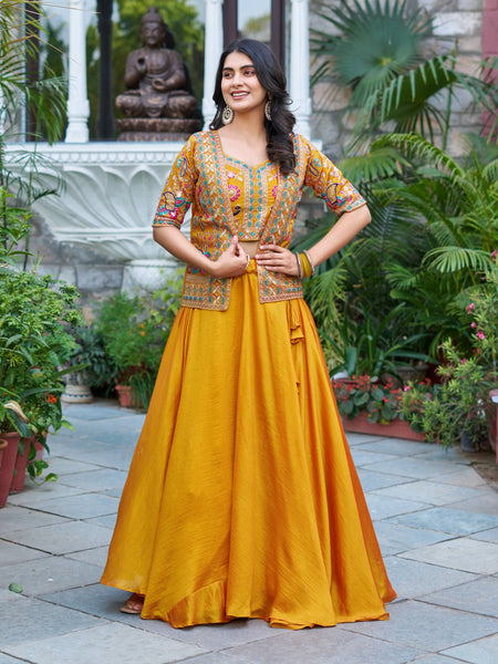 Yellow Color Embroidery Designer Party Wear Haldi Lehenga