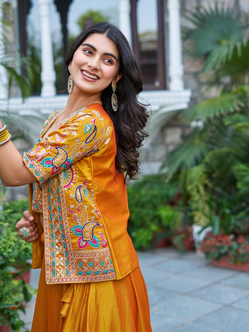Yellow Color Embroidery Designer Party Wear Haldi Lehenga