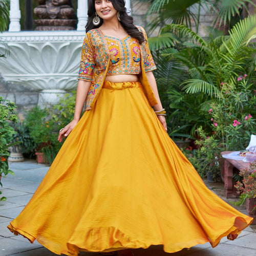 Yellow Color Embroidery Designer Party Wear Haldi Lehenga