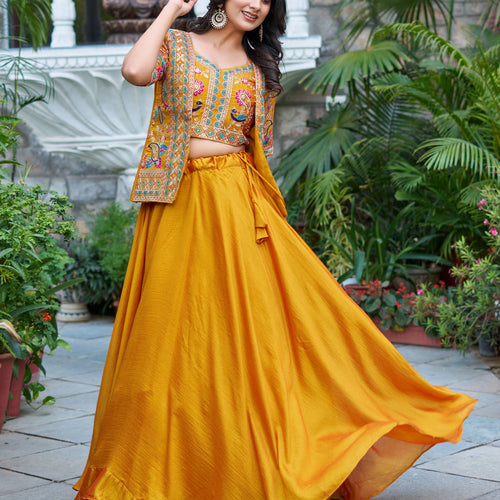 Yellow Color Embroidery Designer Party Wear Haldi Lehenga