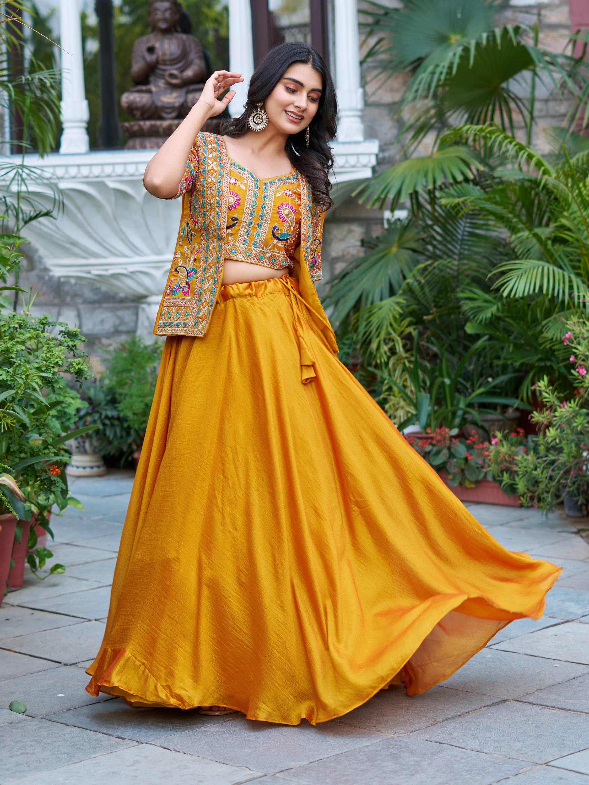 Yellow Color Embroidery Designer Party Wear Haldi Lehenga