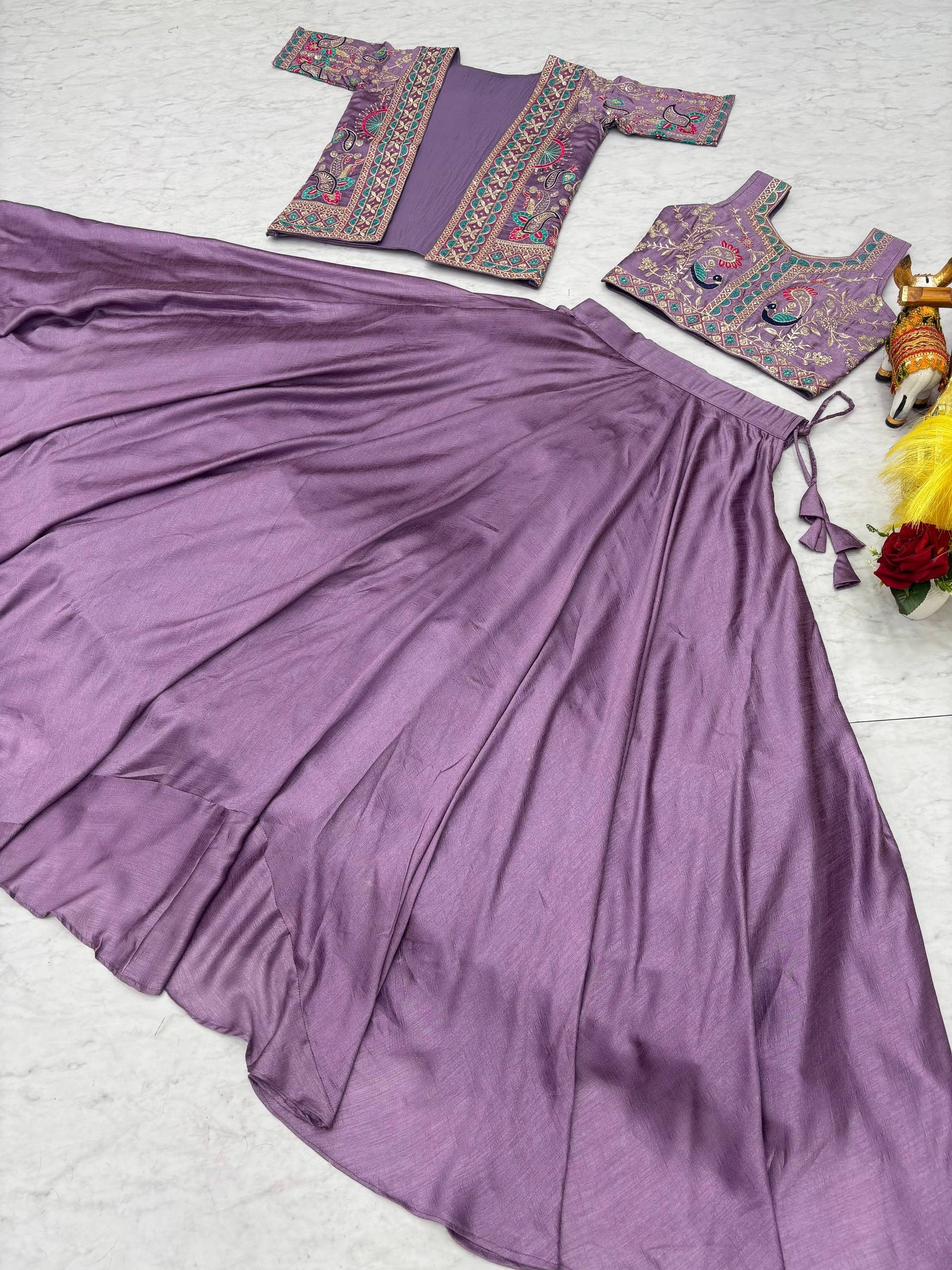 Lavender Color Embroidery Designer Party Wear Lehenga