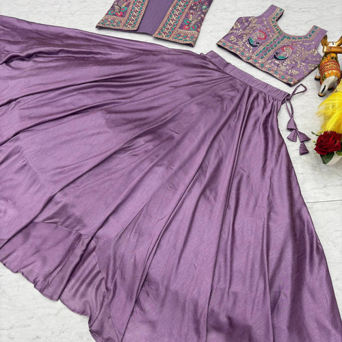 Lavender Color Embroidery Designer Party Wear Lehenga