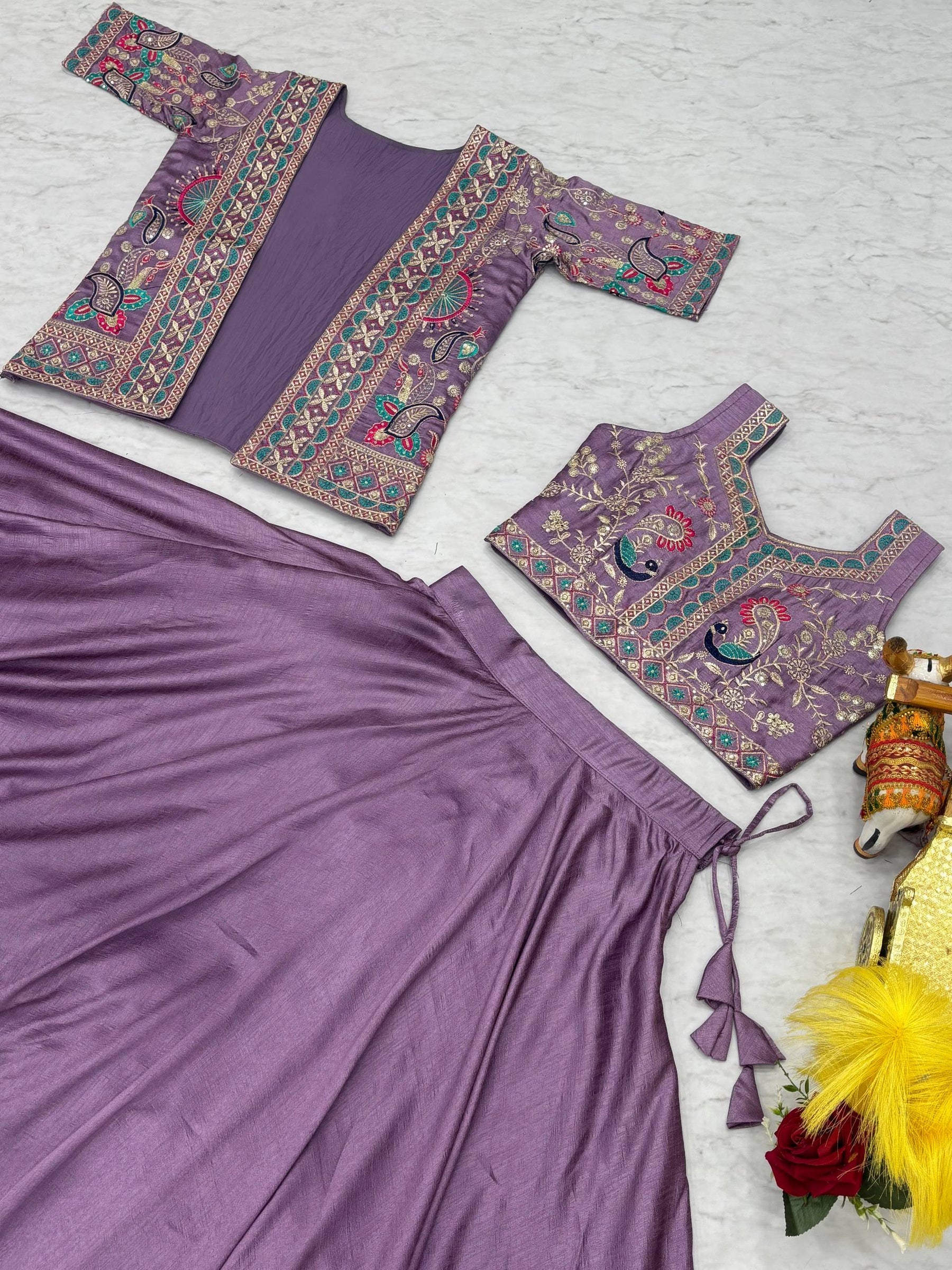 Lavender Color Embroidery Designer Party Wear Lehenga