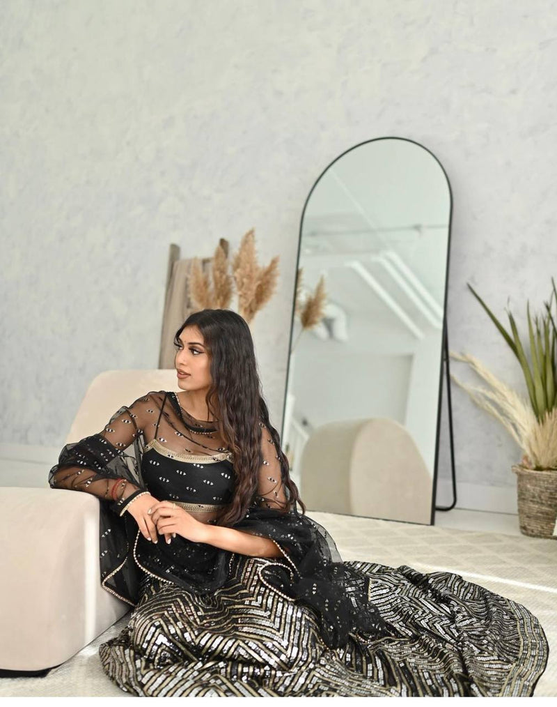 Black Color Heavy Sequuence Work  Designer Wedding Wear Lehenga Choli
