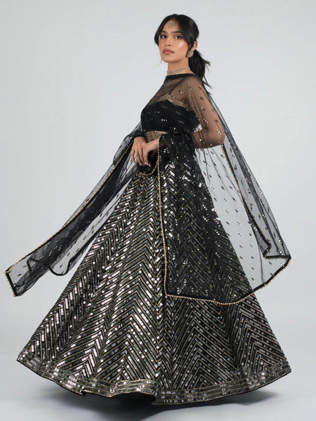 Black Color Heavy Sequuence Work  Designer Wedding Wear Lehenga Choli