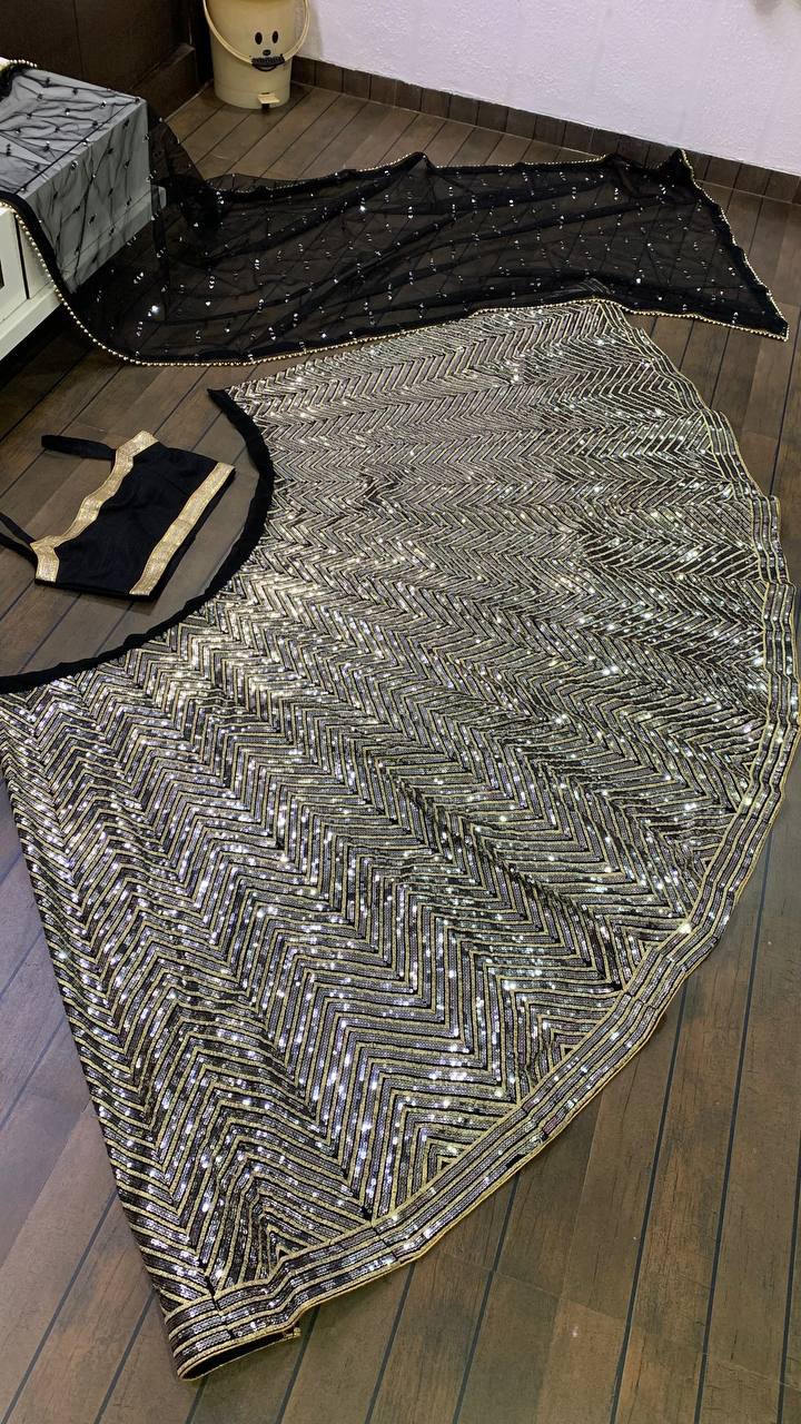 Black Color Heavy Sequuence Work  Designer Wedding Wear Lehenga Choli