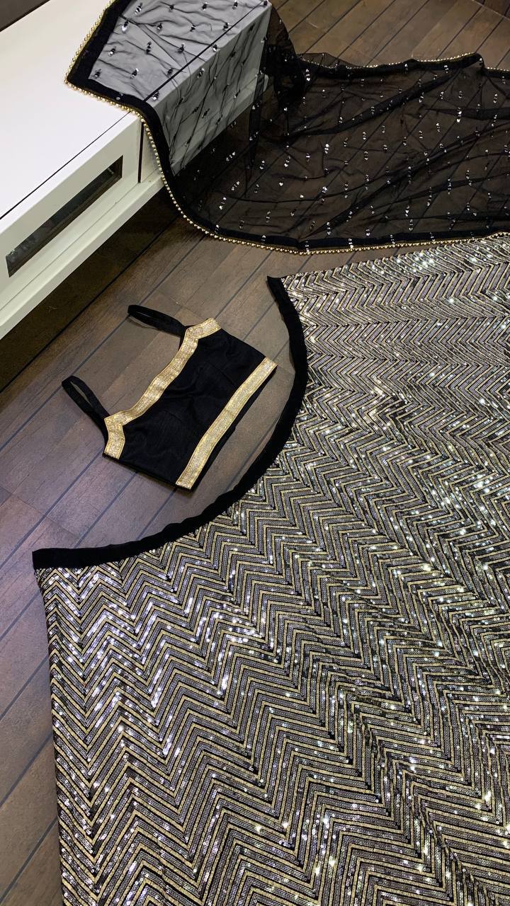 Black Color Heavy Sequuence Work  Designer Wedding Wear Lehenga Choli