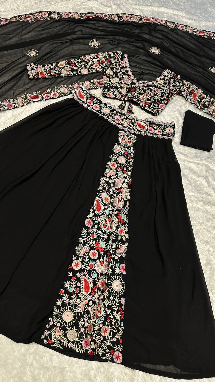Black Color Thread With Embroidery  Work  Designer Lehenga Choli