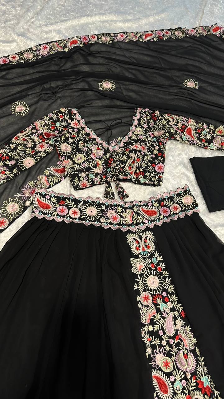 Black Color Thread With Embroidery  Work  Designer Lehenga Choli