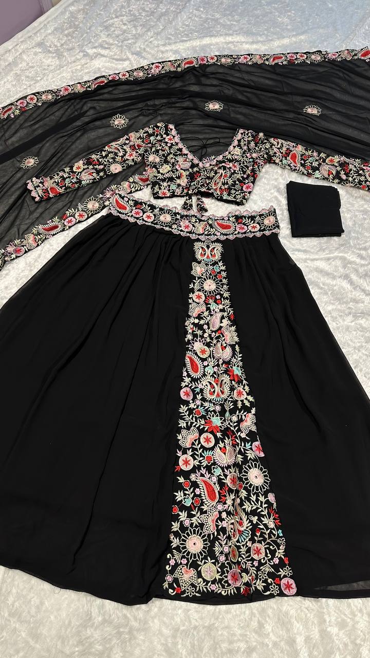 Black Color Thread With Embroidery  Work  Designer Lehenga Choli