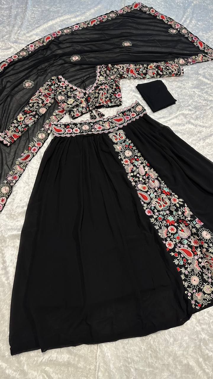 Black Color Thread With Embroidery  Work  Designer Lehenga Choli