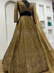 Golden Color Heavy Sequence Work  Designer Lehenga Choli