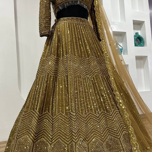 Golden Color Heavy Sequence Work  Designer Lehenga Choli