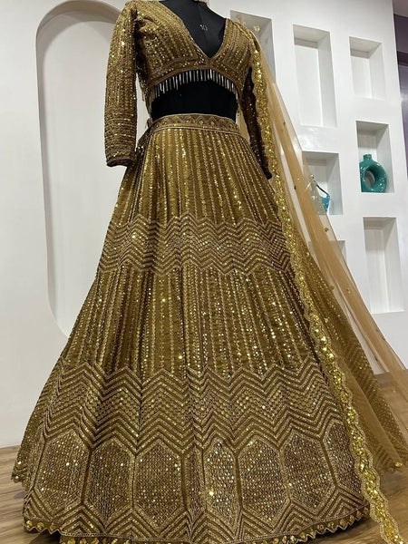 Golden Color Heavy Sequence Work  Designer Lehenga Choli