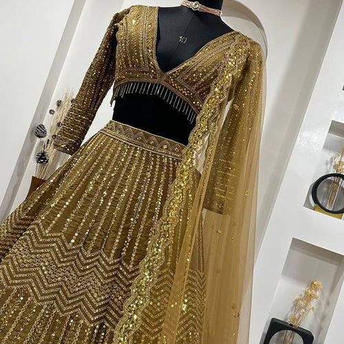 Golden Color Heavy Sequence Work  Designer Lehenga Choli