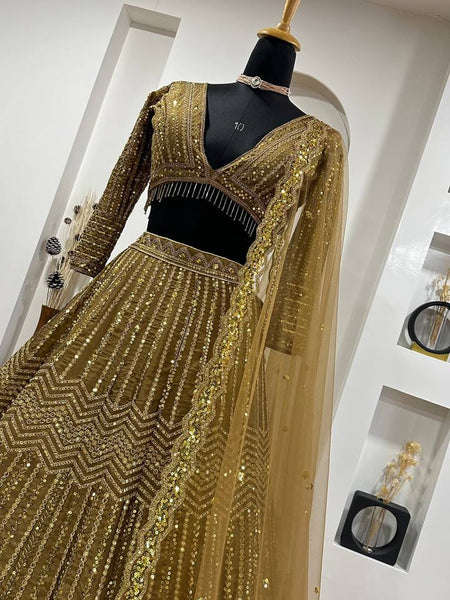 Golden Color Heavy Sequence Work  Designer Lehenga Choli