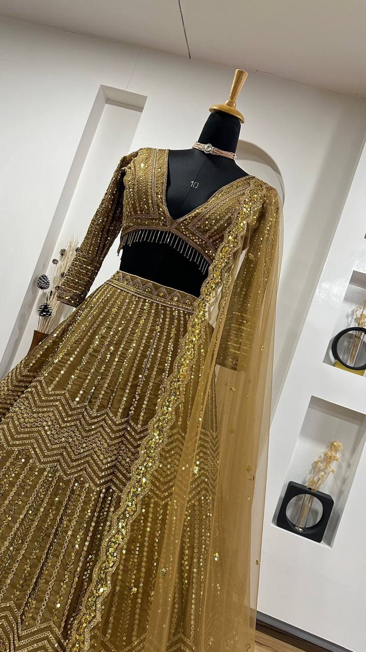 Golden Color Heavy Sequence Work  Designer Lehenga Choli