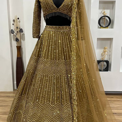 Golden Color Heavy Sequence Work  Designer Lehenga Choli