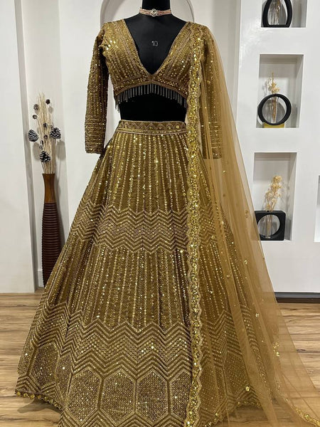 Golden Color Heavy Sequence Work  Designer Lehenga Choli
