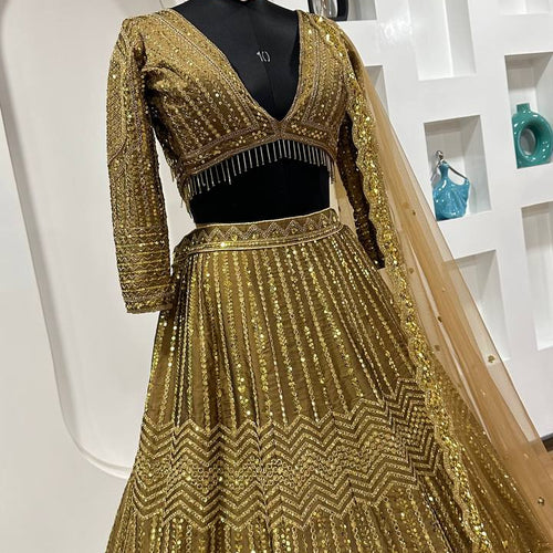 Golden Color Heavy Sequence Work  Designer Lehenga Choli