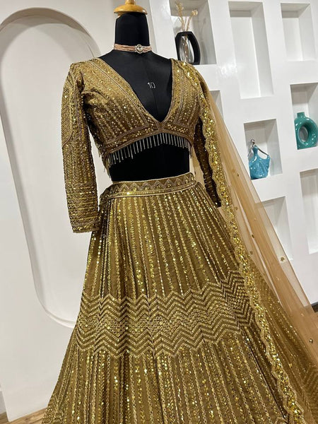 Golden Color Heavy Sequence Work  Designer Lehenga Choli