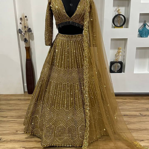 Golden Color Heavy Sequence Work  Designer Lehenga Choli