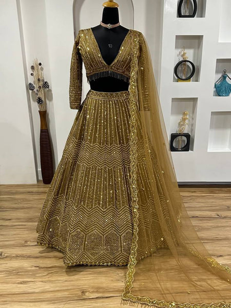 Golden Color Heavy Sequence Work  Designer Lehenga Choli