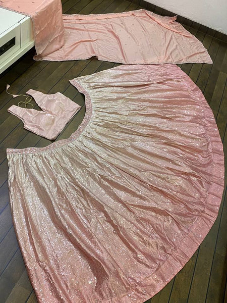 Baby Pink Color Sequence Work Wedding Wear Designer Lehenga Choli