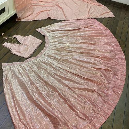 Baby Pink Color Sequence Work Wedding Wear Designer Lehenga Choli