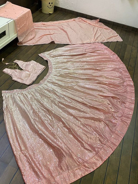 Baby Pink Color Sequence Work Wedding Wear Designer Lehenga Choli
