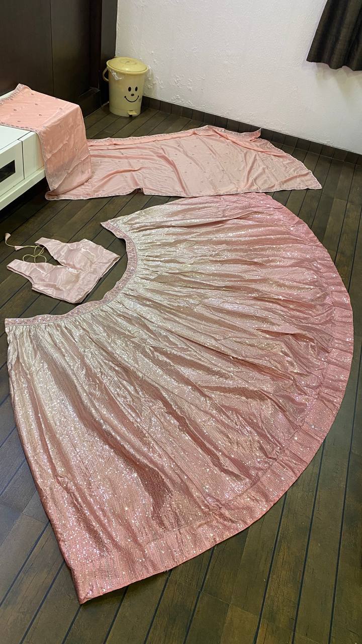 Baby Pink Color Sequence Work Wedding Wear Designer Lehenga Choli