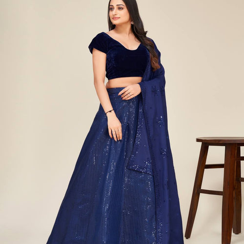 Blue Color Sequence Work  Designer Lehenga Choli