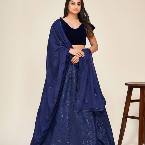 Blue Color Sequence Work  Designer Lehenga Choli