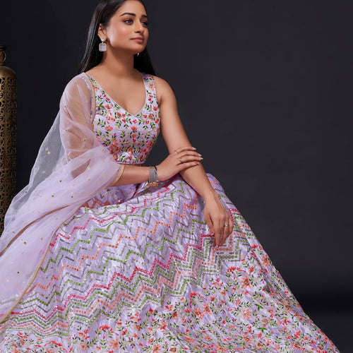Pink Color Thread With Sequins Work  Designer Lehenga Choli