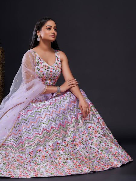 Pink Color Thread With Sequins Work  Designer Lehenga Choli