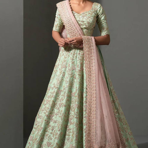 Pista Color Thread With Sequins Work Wedding Wear Designer Lehenga Choli