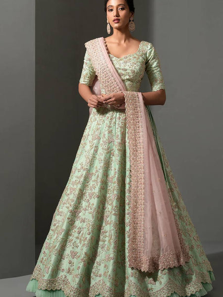 Pista Color Thread With Sequins Work Wedding Wear Designer Lehenga Choli