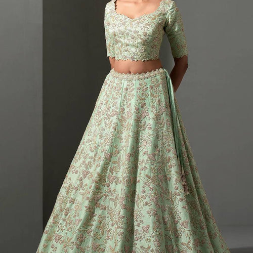 Pista Color Thread With Sequins Work Wedding Wear Designer Lehenga Choli