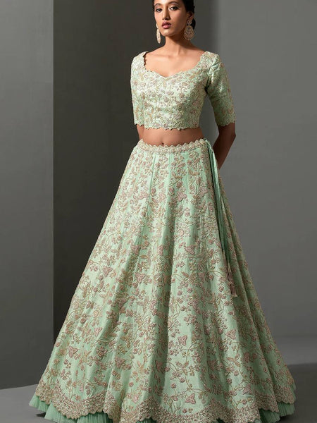 Pista Color Thread With Sequins Work Wedding Wear Designer Lehenga Choli